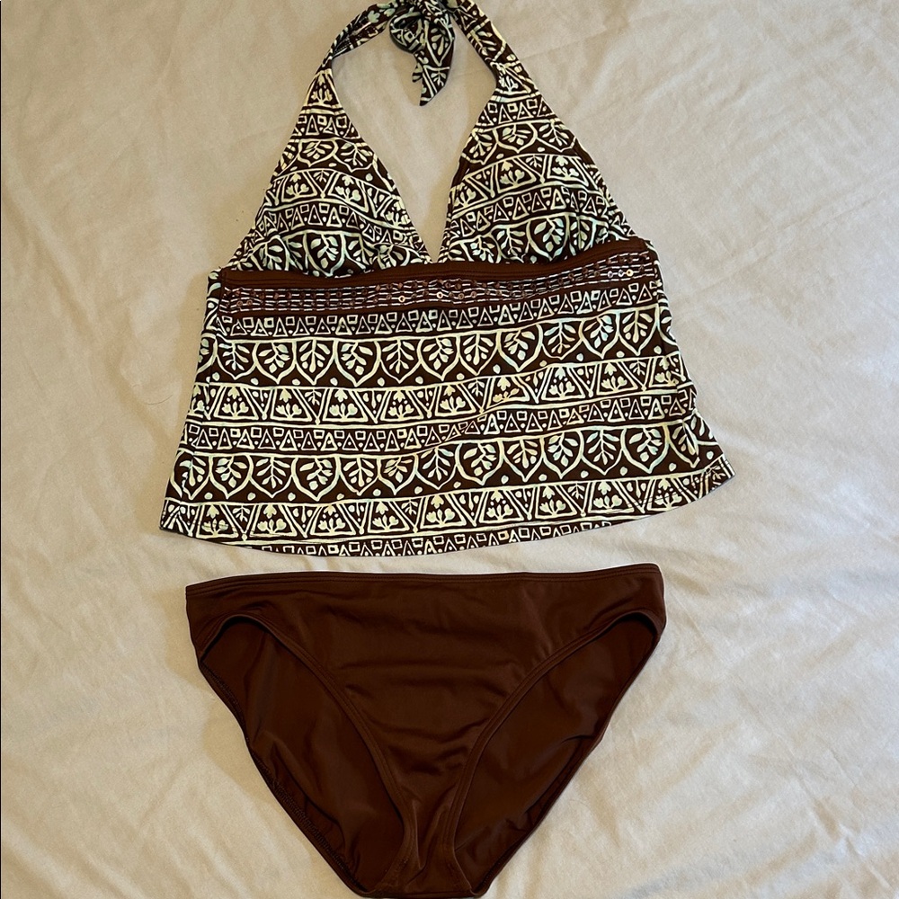 Island Escape size 8 Brown and Cream Halter Tankini Set